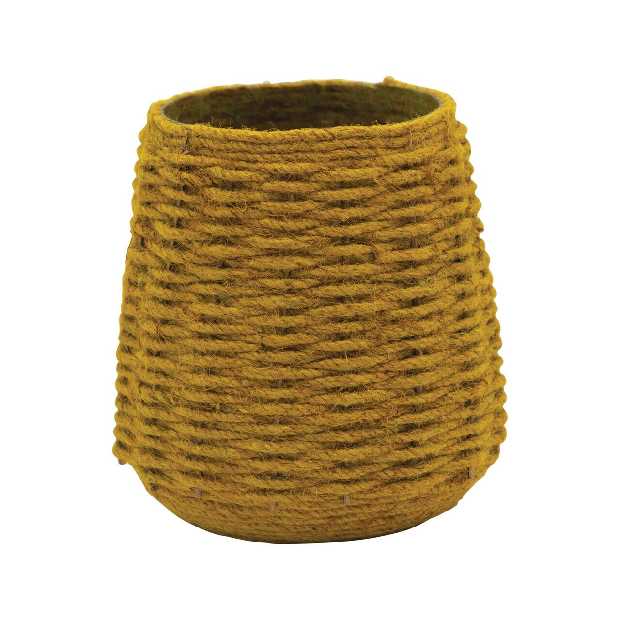 Hello Honey® 5.5" Mustard Hand-Woven Jute & Glass Votive Candle Holder